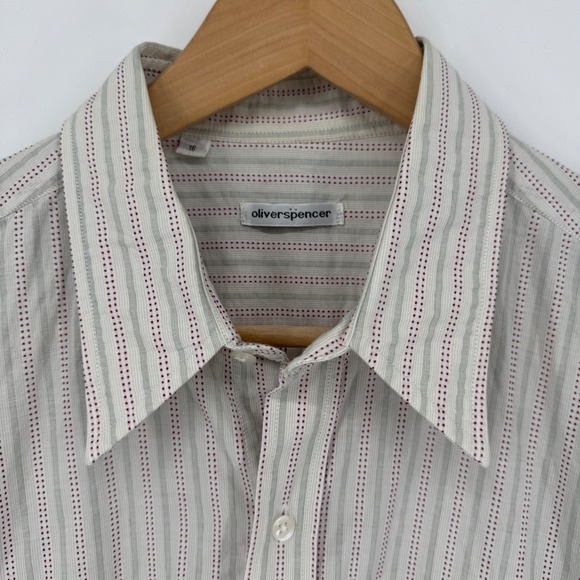 Oliver Spencer Mens Button Up Shirt Striped Short Sleeve‎ Size 16 - Picture 2 of 7